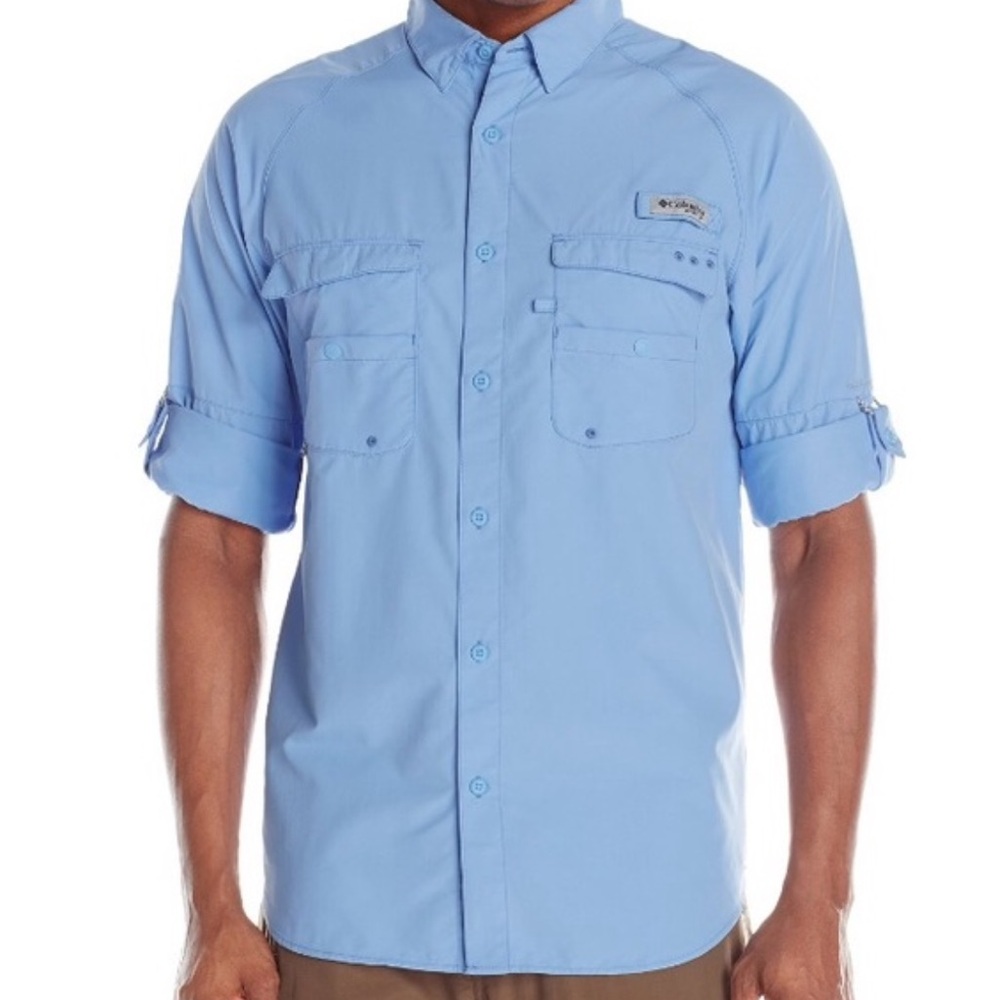 Columbia, PFG Omni-shade, light blue shirt, XXL